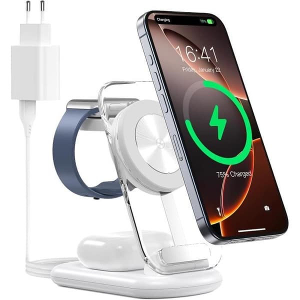 Trådlös laddare 3 i 1 - Apple - Mag-Safe - Snabbladdning - Fällbar - Taktile nattlampa