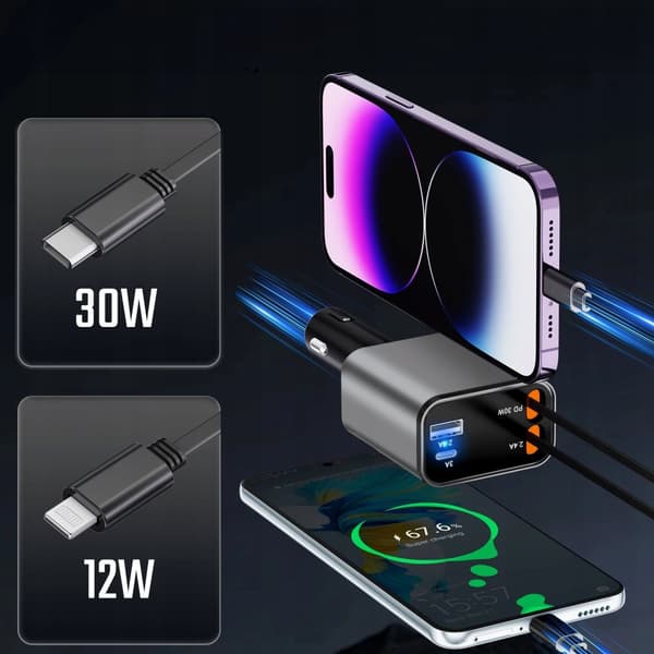 AUTOLATURI USB C 30W APPLE LIGHTING ÖTÖKÖNLAITTEELLE 12V 24V 4in1