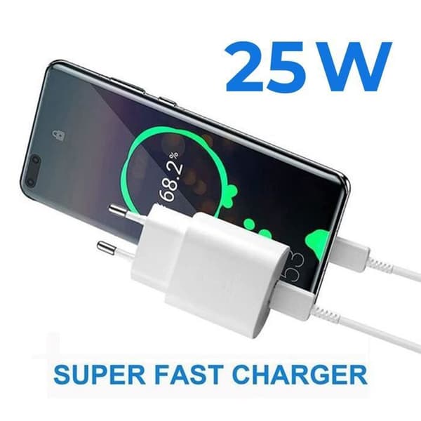 Snabbladdare 25W - Yuan Yuan - Samsung Galaxy S24+ Plus 5G - USB-C - Kabel Ingår - Vit