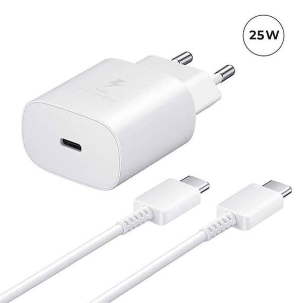 Snabbladdare 25W - Yuan Yuan - Samsung Galaxy S24+ Plus 5G - USB-C - Kabel Ingår - Vit