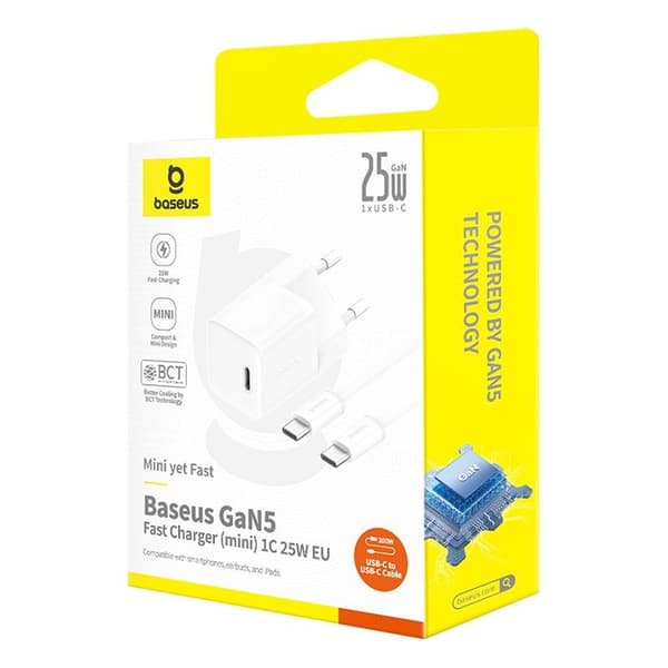 Baseus P10110909213-01 USB-C GaN5 mini 25W strømforsyning Hvid