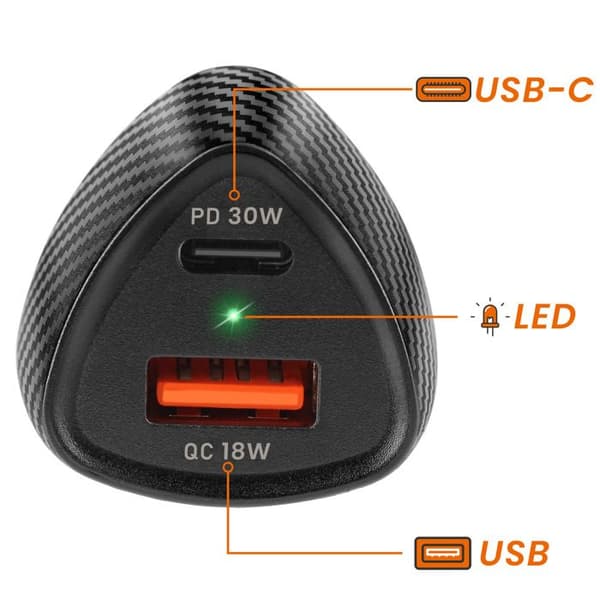 Laddare Bil 48W USB-C + USB Snabbladdning Kolfiber Design LinQ Svart