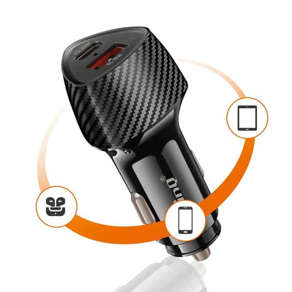 Laddare Bil 48W USB-C + USB Snabbladdning Kolfiber Design LinQ Svart