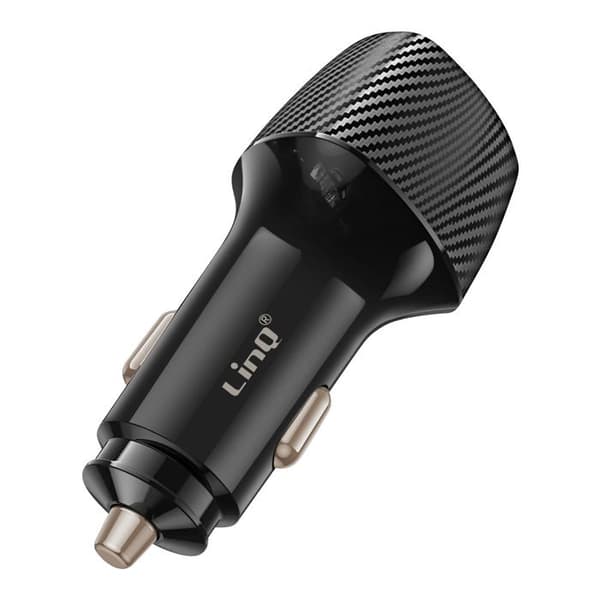 Laddare Bil 48W USB-C + USB Snabbladdning Kolfiber Design LinQ Svart