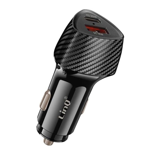 Laddare Bil 48W USB-C + USB Snabbladdning Kolfiber Design LinQ Svart