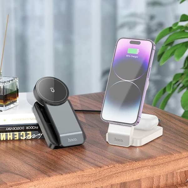Trådlös Motorladdningsstation (CQ3) Induktiv Fällbar 3-i-1, för iPhone, Apple Watch, AirPods - Hoco - Svart