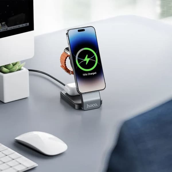 Trådlös Motorladdningsstation (CQ3) Induktiv Fällbar 3-i-1, för iPhone, Apple Watch, AirPods - Hoco - Svart