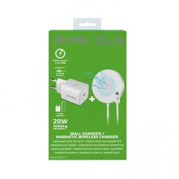 Trådlös laddare - Celly - Magchargekit - 20W - Port Typ C - Vit Vit