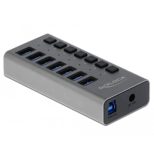 DeLOCK Extern SuperSpeed USB Hub med 7 portar + switch - 63669