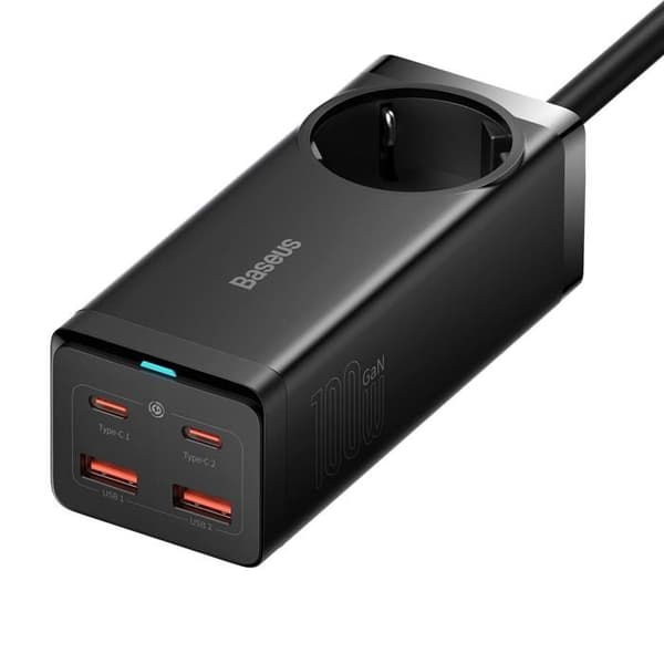 AC+2U+2C 100W EU Bordsladdare Svart Med Minivit Typ-C till Type-C-kabel 100W/20V/5A -1m Svart- PSZM000401 Svart
