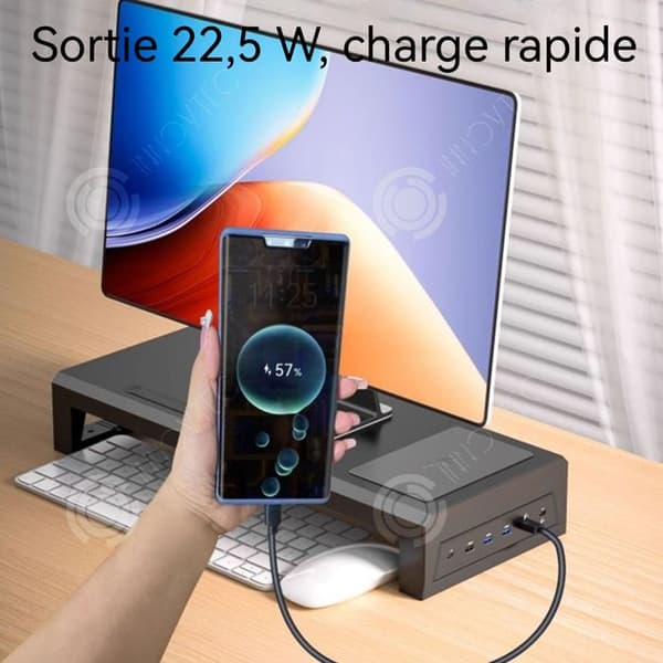 INN Stöd för monitor 550x220x90mm multifunktionellt USB 3.0 med 6 USB induktionsladdning skärmhöjare för PC laptop