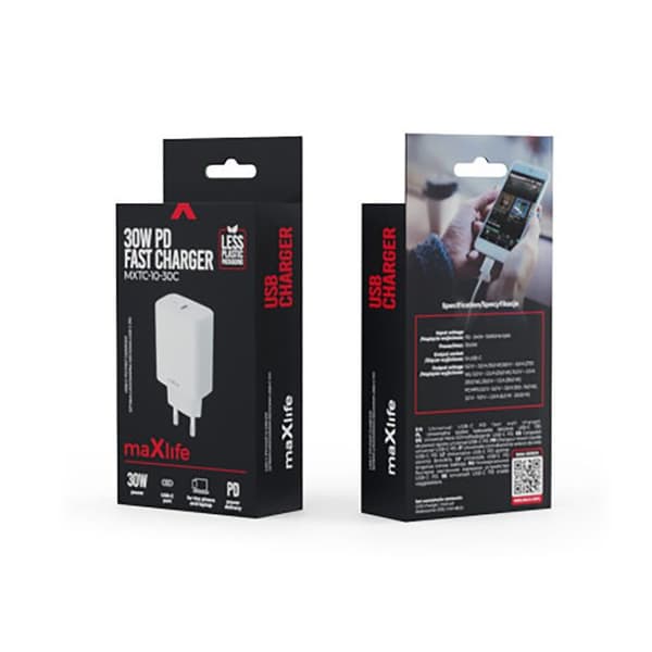 Laddare USB-C 30W PD QC Ultra Snabb Maxlife Vit