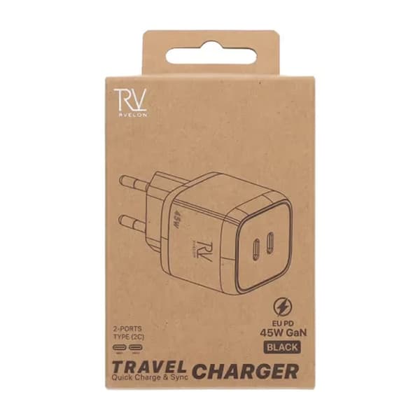 Rvelon USB C Väggladdare 45W GaN Dubbel Port- Svart
