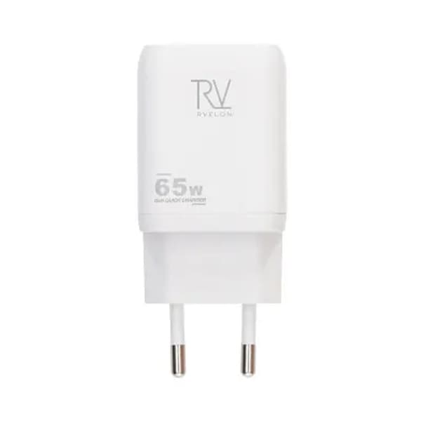 Rvelon Väggladdare 2x USB-C + USB-A 65W GaN - Vit