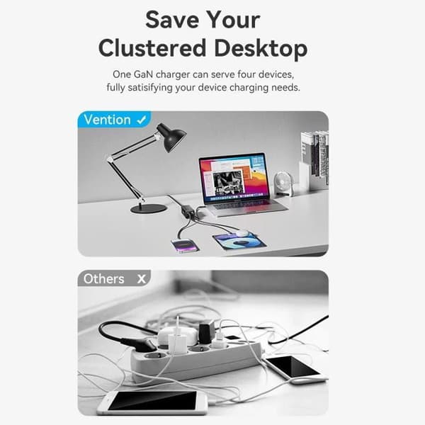 Vention Laddare 4 portar USB (C C A A) GaN (100W/100W/18W/18W) EU-kontakt Svart