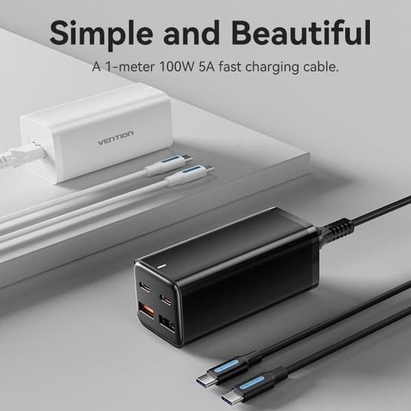 Vention Laddare 4 portar USB (C C A A) GaN (100W/100W/18W/18W) EU-kontakt Svart