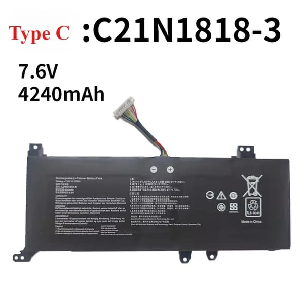Kannettavan tietokoneen akku, 7.6V jännite, 4240mAh kapasiteetti,Tyyppi C