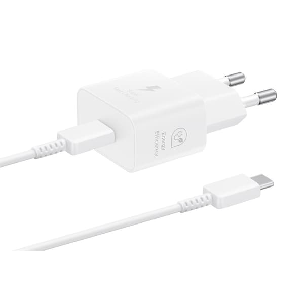 Samsung 25W USB-C GaN Väggladdare + Typ-C 1m Kabel - Vit