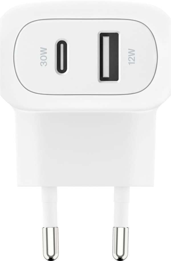 Belkin BoostCharge 42W Dual väggladdare 30W USB-C PD/PPS + 12W USB-A - Vit