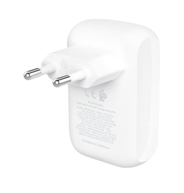 Belkin BoostCharge 42W Dual väggladdare 30W USB-C PD/PPS + 12W USB-A - Vit