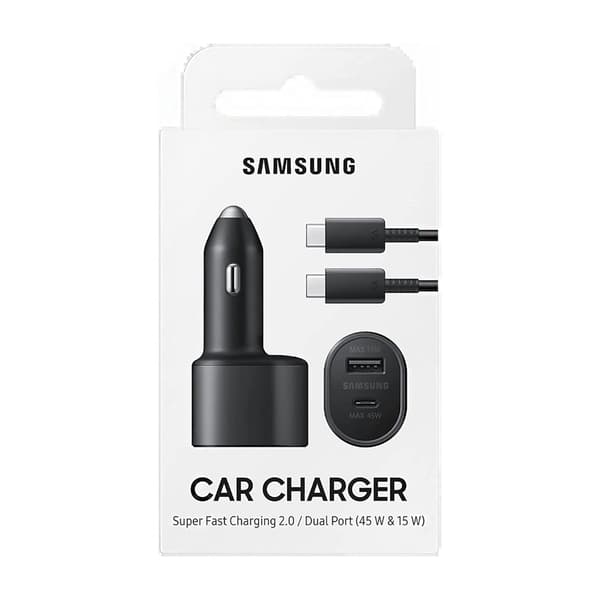 Samsung 40W USB-C USB-A Duo billaddare med USB-C Kabel 1m- Svart Svart
