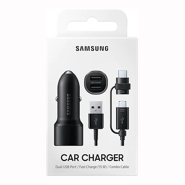 Samsung USB-A Duo snabbladdare billaddare med combo kabel- Svart Svart