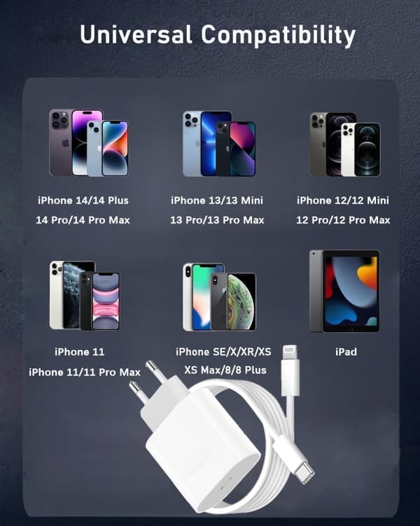 Pikalaturi iPhone 14/14 Pro/14 Pro Max / 14 Plus 13 12 11:lle, 20 W alkuperäinen USB-C-laturi, pikaliitin 2 m kaapelilla