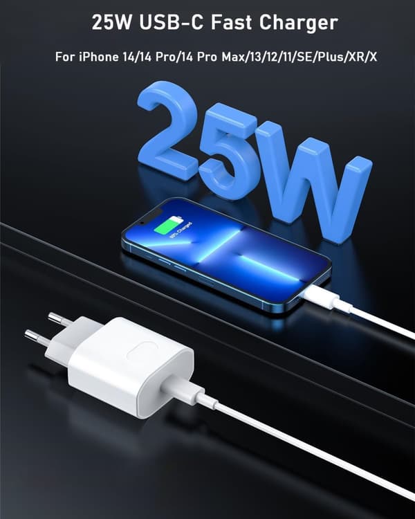 Pikalaturi iPhone 14/14 Pro/14 Pro Max / 14 Plus 13 12 11:lle, 20 W alkuperäinen USB-C-laturi, pikaliitin 2 m kaapelilla