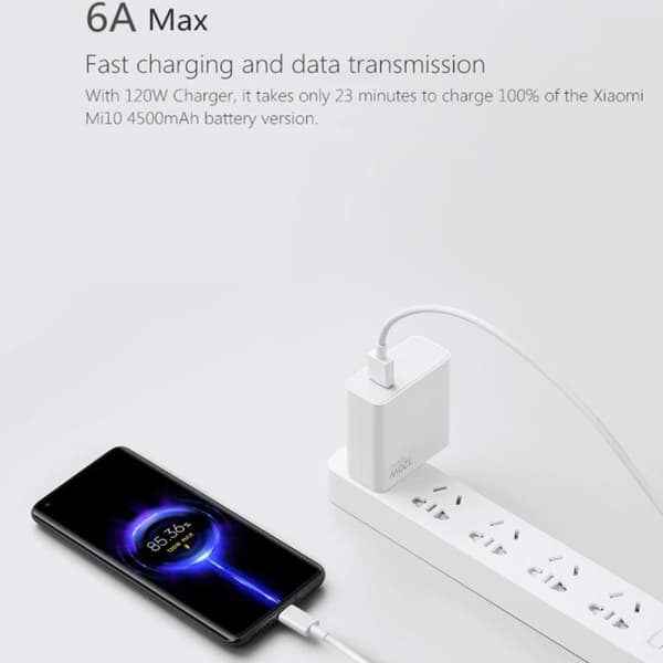 Xiaomi 6A Type-A to Type-C Kabel- Passar 120w laddare - Vit