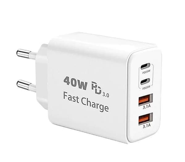 40W - USB C-laddare - 4-port USB-multiladdare - USB-C väggadapter - Kompatibel med iPhone mm