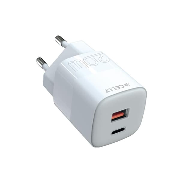 Vægoplader Celly TC2USBUSBC20EVO Hvid 20 W Hvid