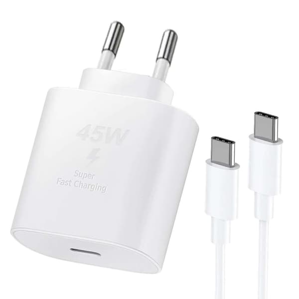45W USB-C GaN Hurtiglader med 1m Kabel for Samsung, iPhone, iPad & Android Hvit