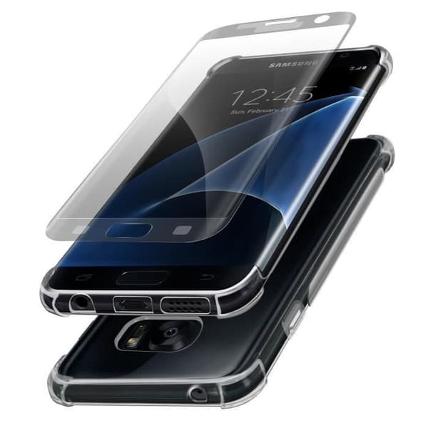 Skyddspaket - AVIZAR - Samsung Galaxy S7 Edge - Mjukt Fodral - Härdat Glas - 360° Skydd