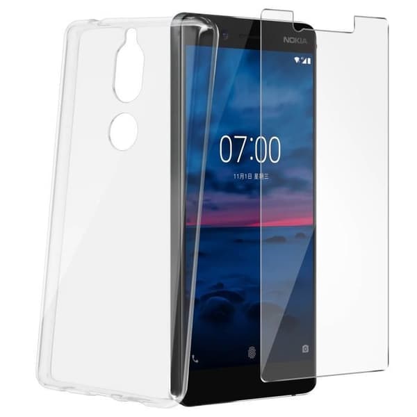 AVIZAR 360° skyddspaket för Nokia 7 - Transparent gelfodral + härdat glasfilm