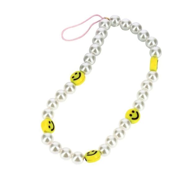 Telefonjuvelarmband med pärlor och gul Smiley Vit Smiley Collection
