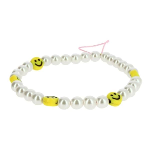 Telefonjuvelarmband med pärlor och gul Smiley Vit Smiley Collection