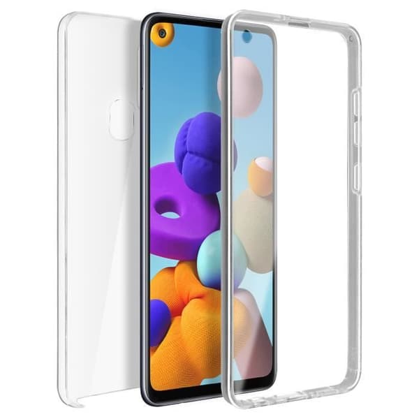 Samsung Galaxy A21s Fodral Hårt ryggskydd + mjuk framsida Transparent Vit