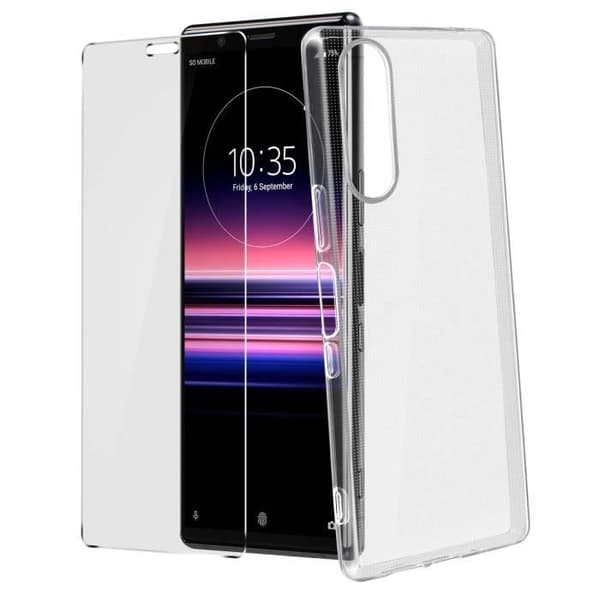 Sony Xperia 5-fodral i mjuk silikon och 9H transparent härdat glasfilm Vit