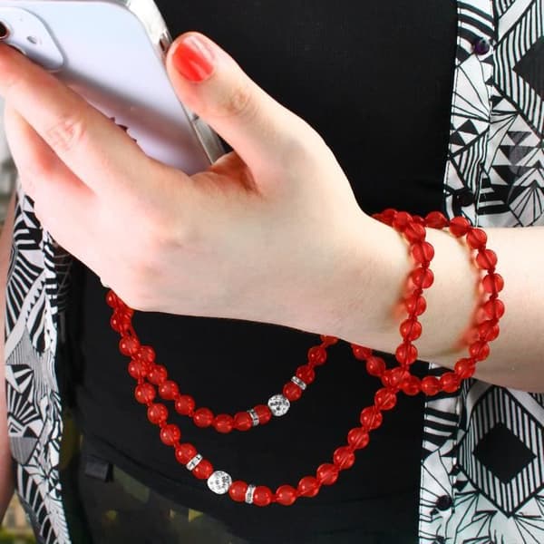 Telefonjuvelarmband med runda pärlor Collection Glamröd Genomskinlig Röd