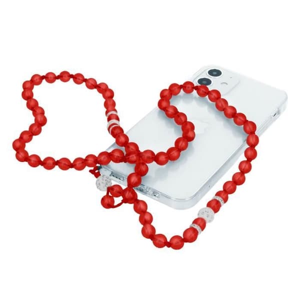 Telefonjuvelarmband med runda pärlor Collection Glamröd Genomskinlig Röd