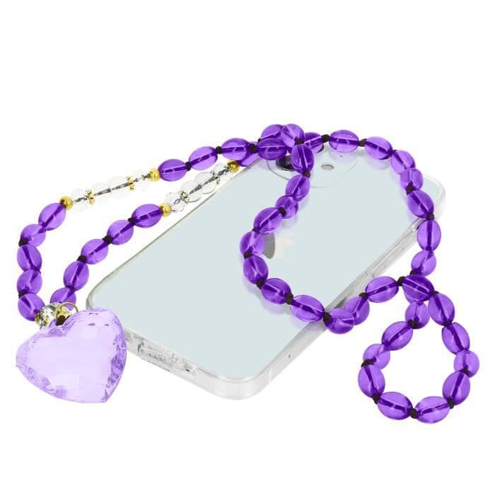 Telefonjuvelarmband med ovala pärlor och hjärta 80cm Violet Romeo Collection