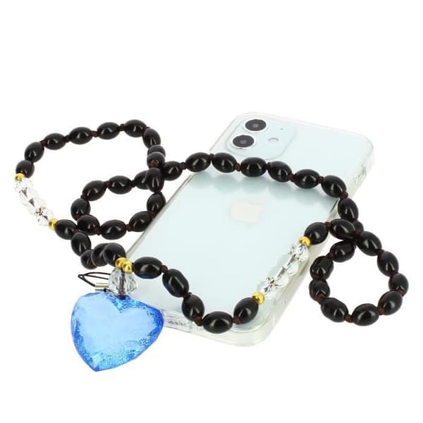 Telefon Charm Armband med ovala pärlor och hjärta 80cm Romeo Collection Svart