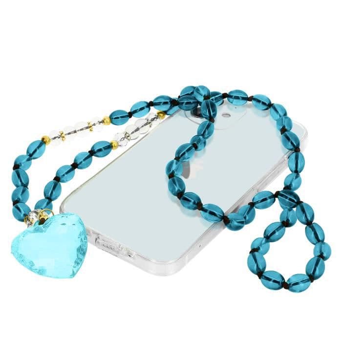 Telefon Jewel Armband med ovala pärlor och hjärta 80cm Collection Romeo Blue