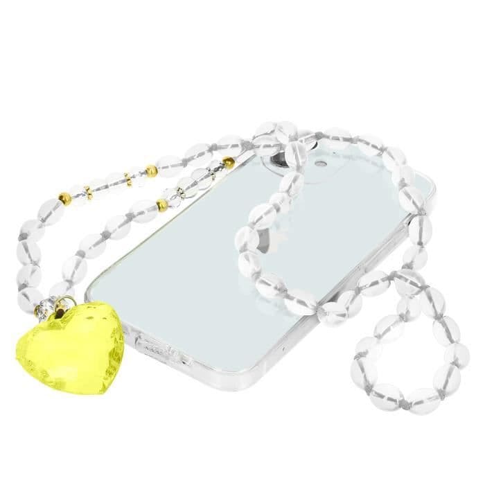 Telefonberlock med ovala och hjärtpärlor 80cm Romeo Collection Transparent White