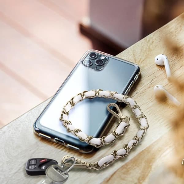 Telefon Jewel Flätad Kedja Silver Kunstläder Vit 40cm
