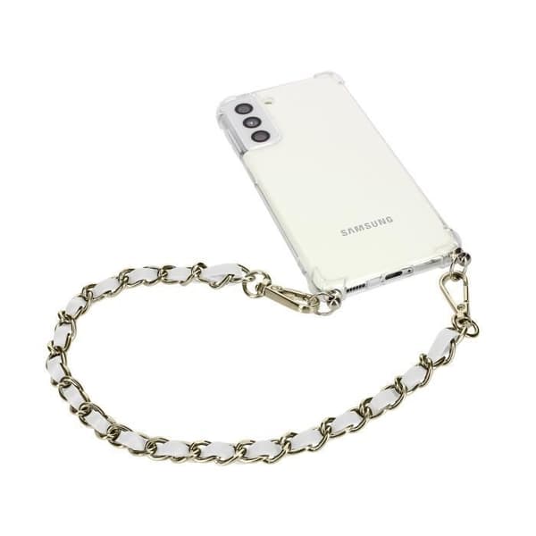Telefon Jewel Flätad Kedja Silver Kunstläder Vit 40cm