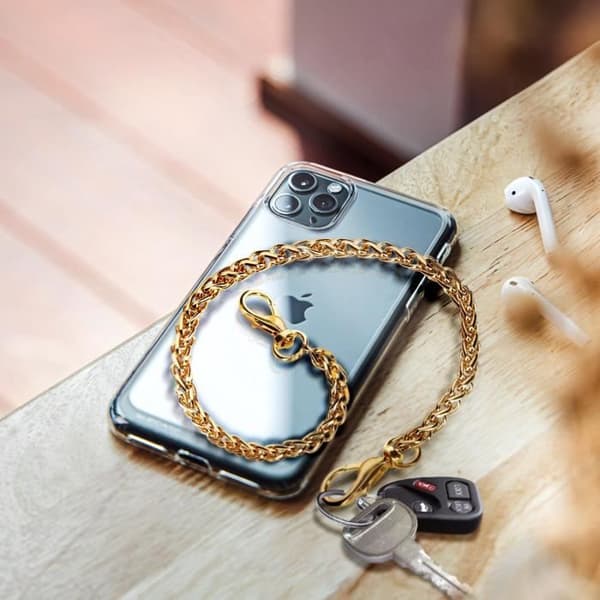 Telefon Charm Vävd Kedja Metallic Palm Tree Mesh 40cm Gult Guld
