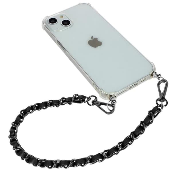 Telefon Jewel Braided Metallic Chain Silver Fuskläder Svart 40cm