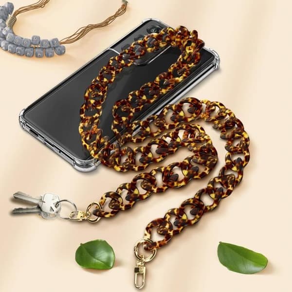 Telefonberlock Chunky Metallic Mesh Chain 120cm Brun