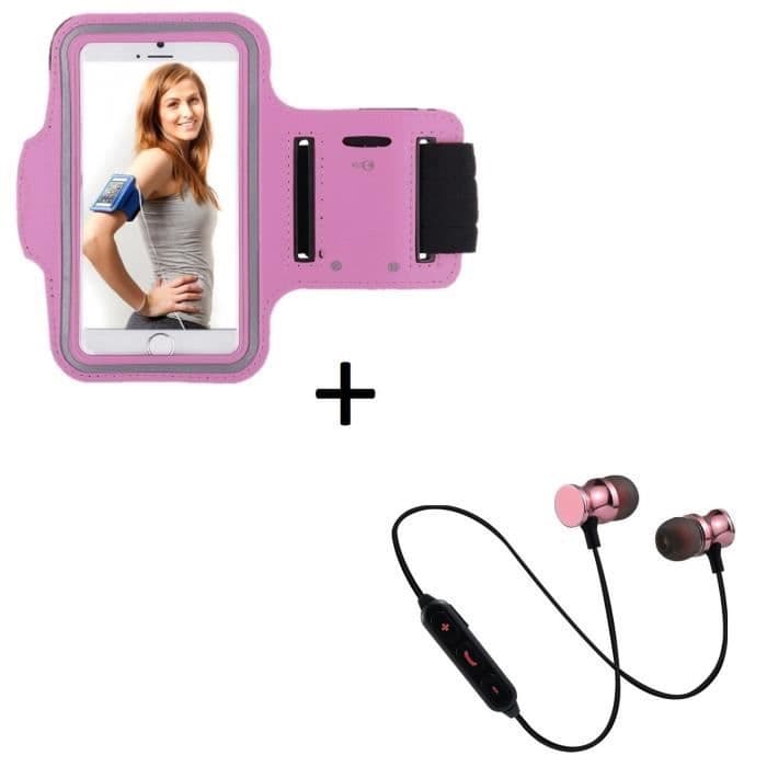 Sport Pack för SAMSUNG Galaxy A20e (Bluetooth-hörlurar i metall + armband) Running T6 (ROSA)